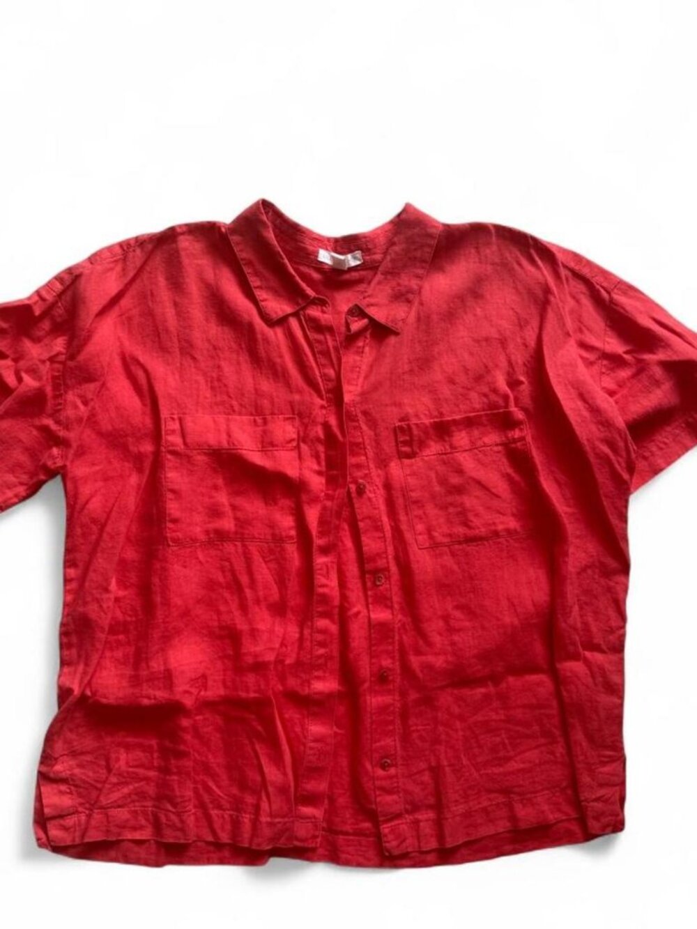 Eileen Fisher Coral Red Organic Linen Shirt, Size Small